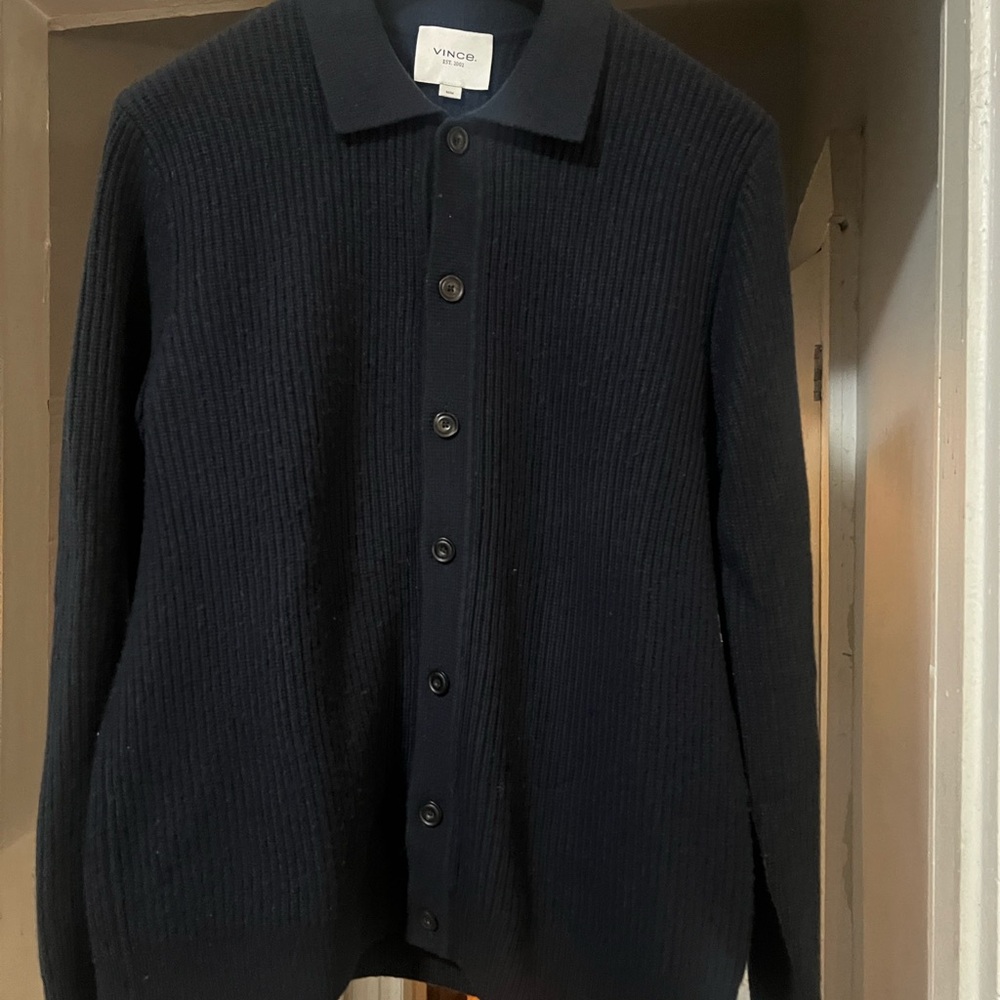 Vince Men's Dark Blue wool and cashmere Cardigan button up Sweater size Medium